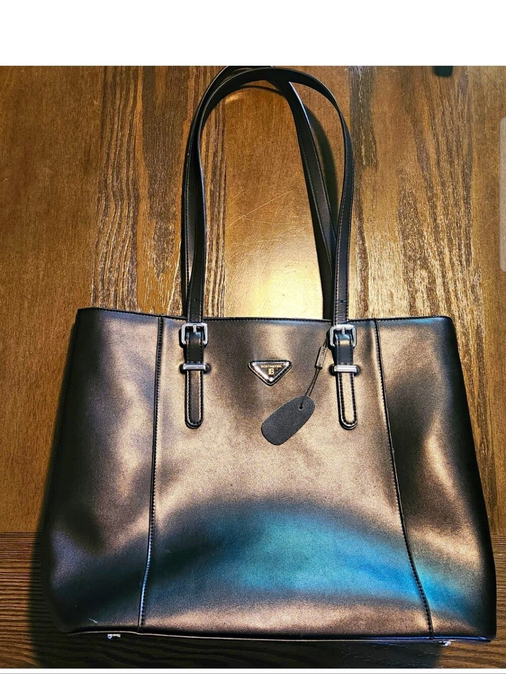 Bostanten Classic Black Women's Tote Laptop Bag with Polished Hardware
